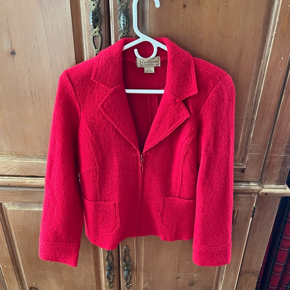 Boutique Essentials. Solid Red Wool Jacket. Mediu… - image 2